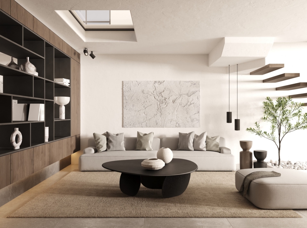 Scandinavian style living room in walnut