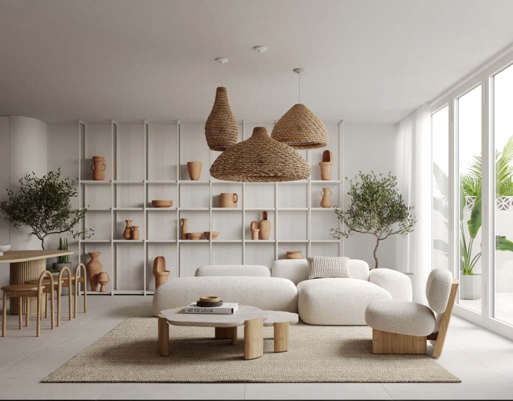 White sofa, lounge chair and e beachy interior style