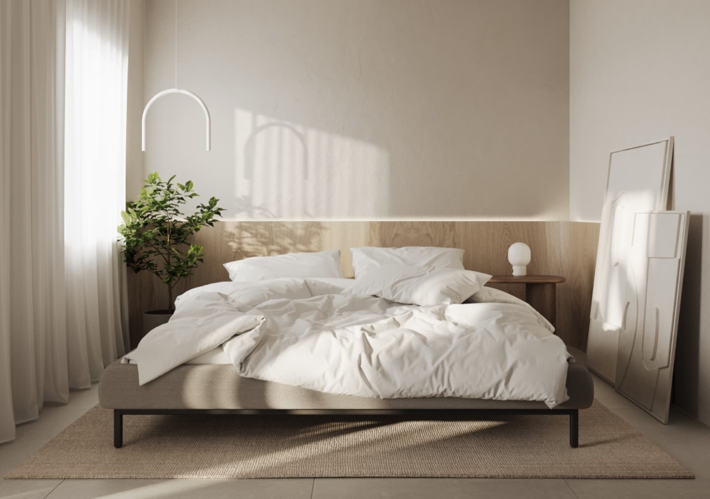 Minimalistic bedroom with wooden details